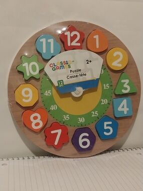 Classic Wooden Number Clock Puzzle in Red, Blue, Green, Yellow, Orange, Purple